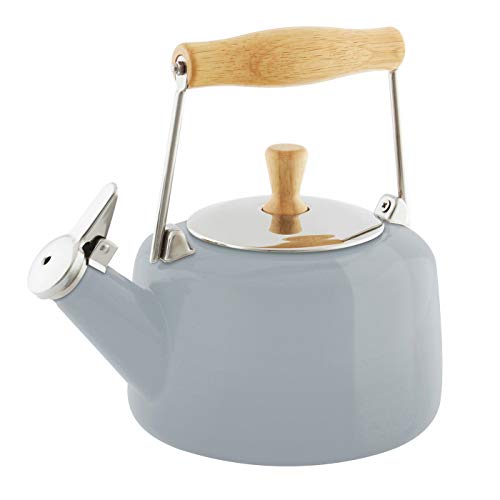 Chantal SVEN Enamel on Steel Whistling Teakettle with Natural Wood handle, 1.4 quarts (Fog Grey) - Image 1
