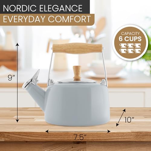 Chantal SVEN Enamel on Steel Whistling Teakettle with Natural Wood handle, 1.4 quarts (Fog Grey) - Image 3