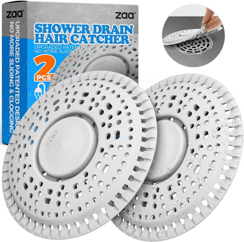 zaa Shower Drain Hair Catcher, 2 Pack Premium Silicone Drain Protector & Shower Drain Cover, Shower Installation Kits for Flat Drains of Shower Room, Bathroom, LightGray - Image 1
