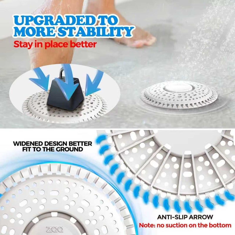 zaa Shower Drain Hair Catcher, 2 Pack Premium Silicone Drain Protector & Shower Drain Cover, Shower Installation Kits for Flat Drains of Shower Room, Bathroom, LightGray - Image 3