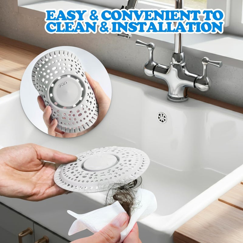zaa Shower Drain Hair Catcher, 2 Pack Premium Silicone Drain Protector & Shower Drain Cover, Shower Installation Kits for Flat Drains of Shower Room, Bathroom, LightGray - Image 5
