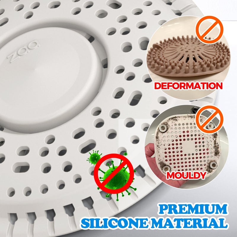 zaa Shower Drain Hair Catcher, 2 Pack Premium Silicone Drain Protector & Shower Drain Cover, Shower Installation Kits for Flat Drains of Shower Room, Bathroom, LightGray - Image 4