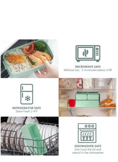 Arabest Double Stackable Bento Box Container Adult Child Bento Box with Spoon and Fork Microwave Safe Leak Proof 2 Tier Lunch Box Green  - Image 4