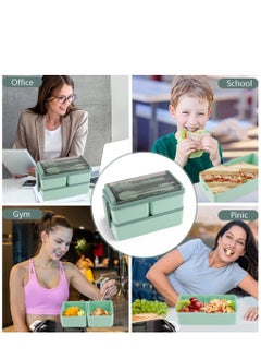 Arabest Double Stackable Bento Box Container Adult Child Bento Box with Spoon and Fork Microwave Safe Leak Proof 2 Tier Lunch Box Green  - Image 2