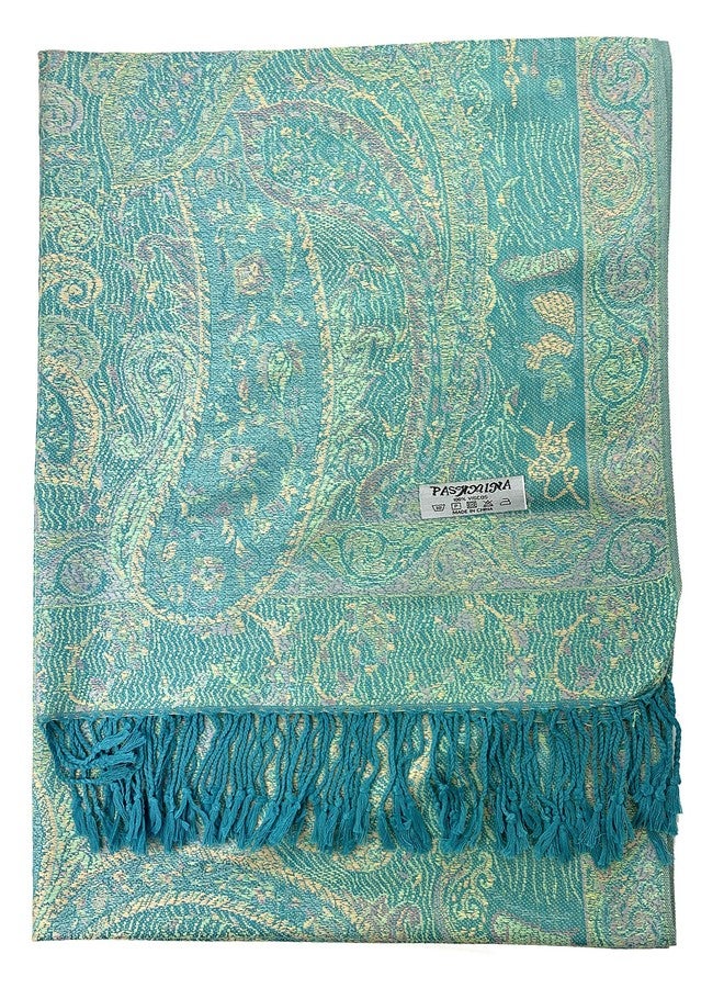 Plum Feathers Tapestry Ethnic Paisley Pattern Pashmina Scarf, Mint Turquoise Tapestry, One size - Image 2