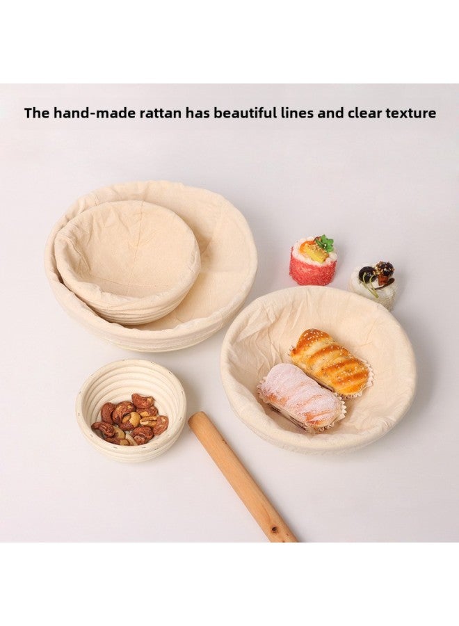 White Rattan Fermentation Basket European-style Vietnamese Rattan Basket Country Bread Indonesian Round Rattan Bowl Long Square Bread Baking Basket-Specifications:13*6cm (including Cloth Cover)-Color:Light Brown - Image 3