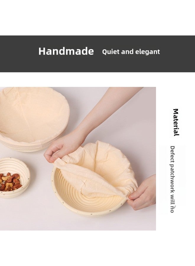 White Rattan Fermentation Basket European-style Vietnamese Rattan Basket Country Bread Indonesian Round Rattan Bowl Long Square Bread Baking Basket-Specifications:13*6cm (including Cloth Cover)-Color:Light Brown - Image 4