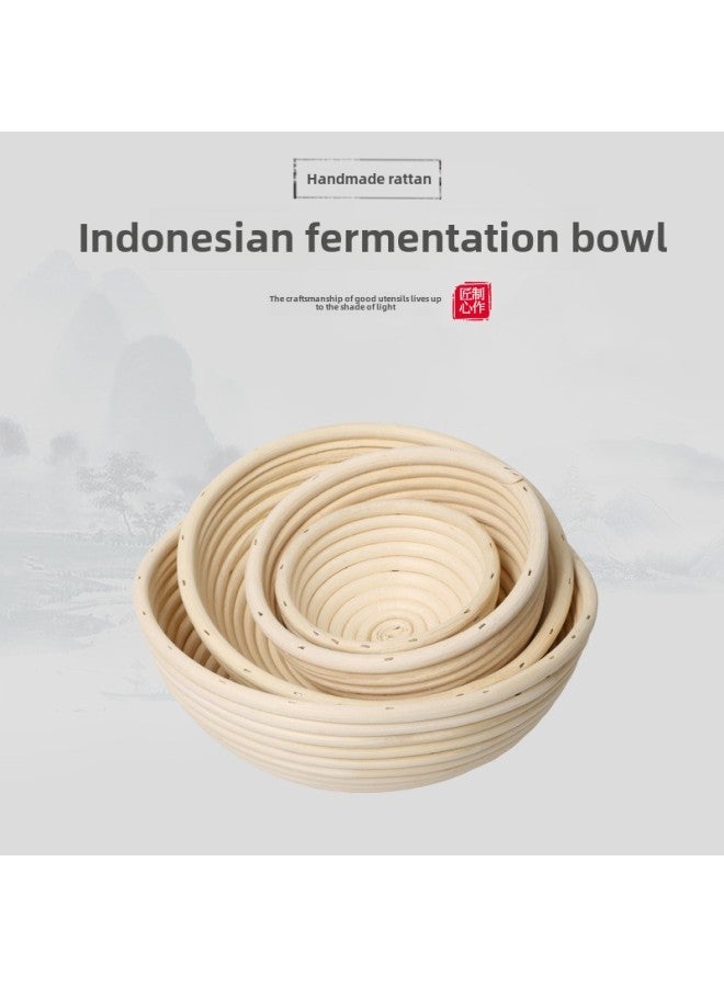 White Rattan Fermentation Basket European-style Vietnamese Rattan Basket Country Bread Indonesian Round Rattan Bowl Long Square Bread Baking Basket-Specifications:13*6cm (including Cloth Cover)-Color:Light Brown - Image 1