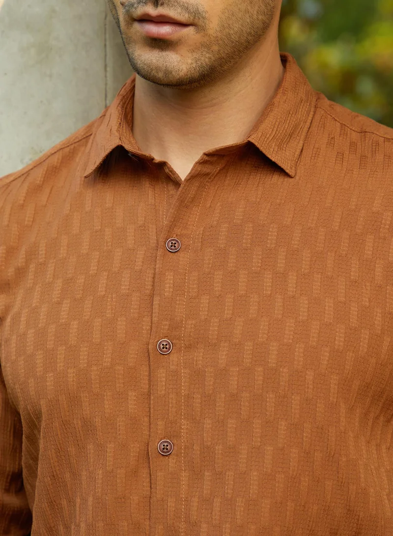 CAHOOT  Men's Sienna Brown Ruche-Tactile Shirt for Men | Best Price UAE