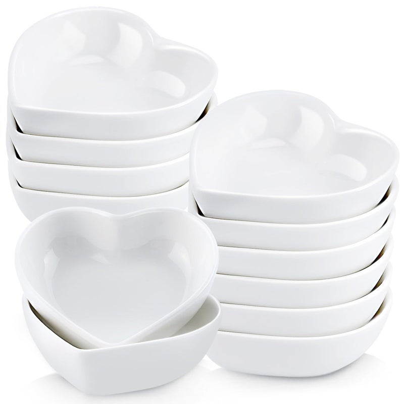 Vyndicca 12 PCS Ceramic Heart Shaped Dipping Bowls, Mini Soy Sauce Dish, Porcelain Side Dishes for Dinner Wedding Sushi Candy, Multipurpose Seasoning Dishes Serving Dishes, Pink - Image 1