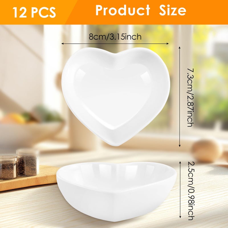 Vyndicca 12 PCS Ceramic Heart Shaped Dipping Bowls, Mini Soy Sauce Dish, Porcelain Side Dishes for Dinner Wedding Sushi Candy, Multipurpose Seasoning Dishes Serving Dishes, Pink - Image 2