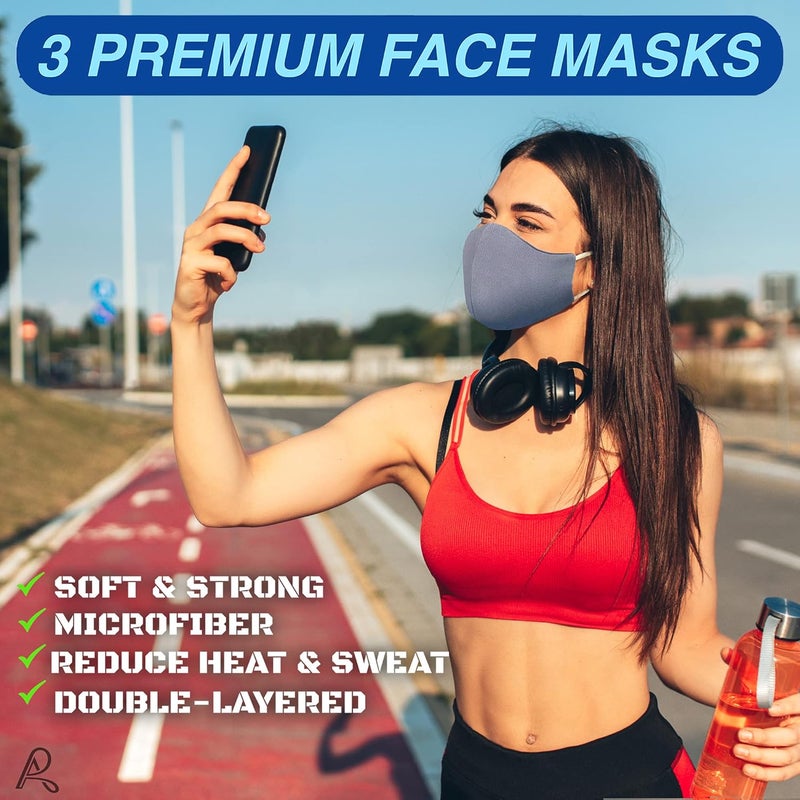 Arcarius Breathable Sports Face Mask – Moisture Wicking Gym & Travel Fit (3-Pack) - Image 2