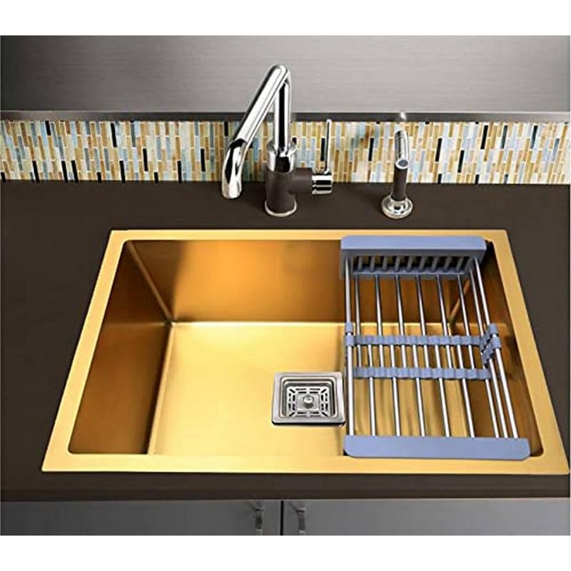Cloudtail Cloudtail Kitchen SinkWash BasinHand MadeSingle BowlSquare DrainerJalliwith Fruit BasketIdeal for KitchenBathroomMaterial Stainless SteelColor GoldSize 24 x 18 x 10 InchSet of 1  - Image 2