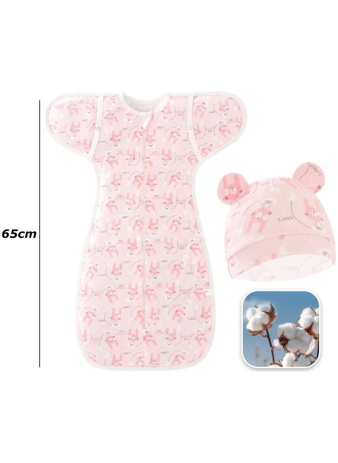CCOVERY Baby Sleeping Bag Newborn 0-6 Baby Swaddle Blanket Wrap for Newborn Boy & Girl, 100% Cotton Infant Adjustable Swaddling Sleep Sack, Super Soft Nursery Swaddling Blankets (65cm Pink)  - Image 2