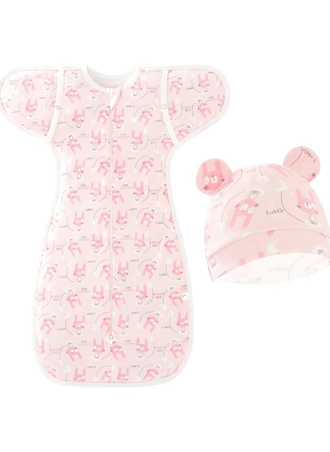 CCOVERY Baby Sleeping Bag Newborn 0-6 Baby Swaddle Blanket Wrap for Newborn Boy & Girl, 100% Cotton Infant Adjustable Swaddling Sleep Sack, Super Soft Nursery Swaddling Blankets (65cm Pink)  - Image 1