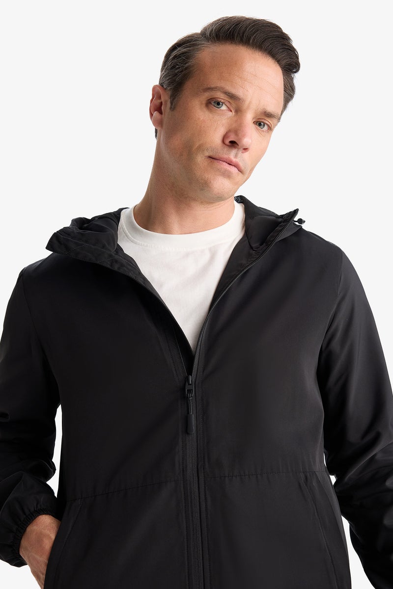 DeFacto Black Man Slim Fit Hooded Zippered Waterproof Jacket Casual - Image 4