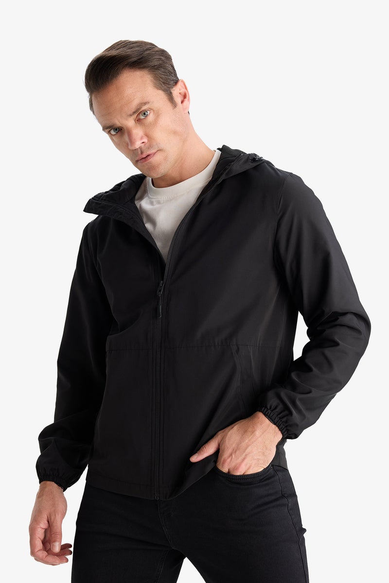 DeFacto Black Man Slim Fit Hooded Zippered Waterproof Jacket Casual - Image 3