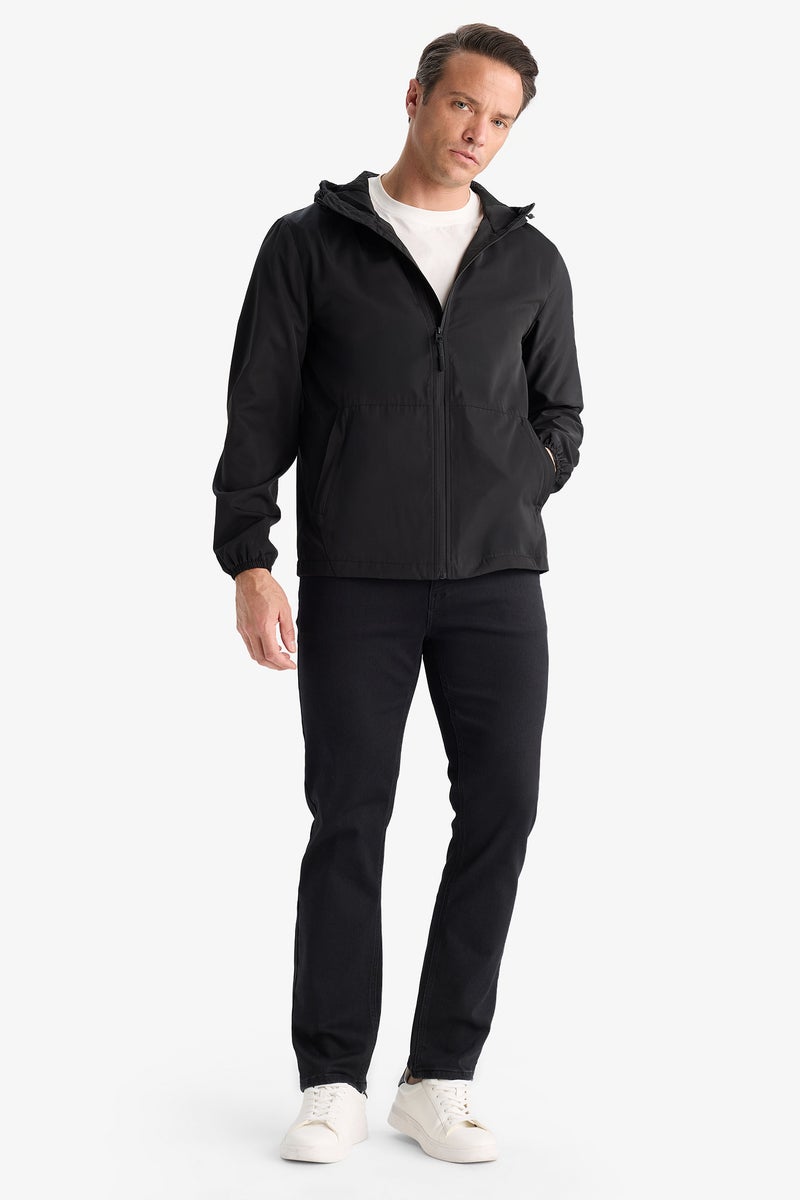 DeFacto Black Man Slim Fit Hooded Zippered Waterproof Jacket Casual - Image 2