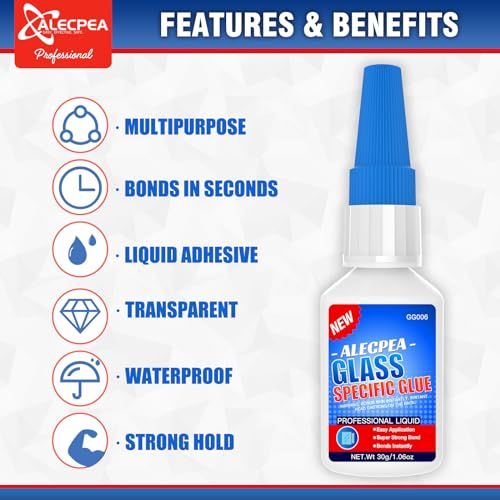 ALECPEA 30g Glass Glue - Fast-Curing & Weatherproof Adhesive for Glass Repair, Jewelry, Art, Crystal, Mirror and More - Quick Set in 15 Seconds - Image 2