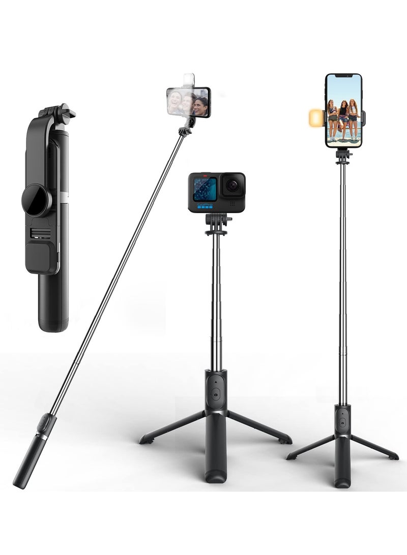 erorex Selfie Stick with Light Long Selfie Stick with Tripod Stand Bluetooth Mobile Selfie Stick for Mobile Phone Makeup Selfie Vlogging Youtube Live Iphone 104cm black  - Image 1