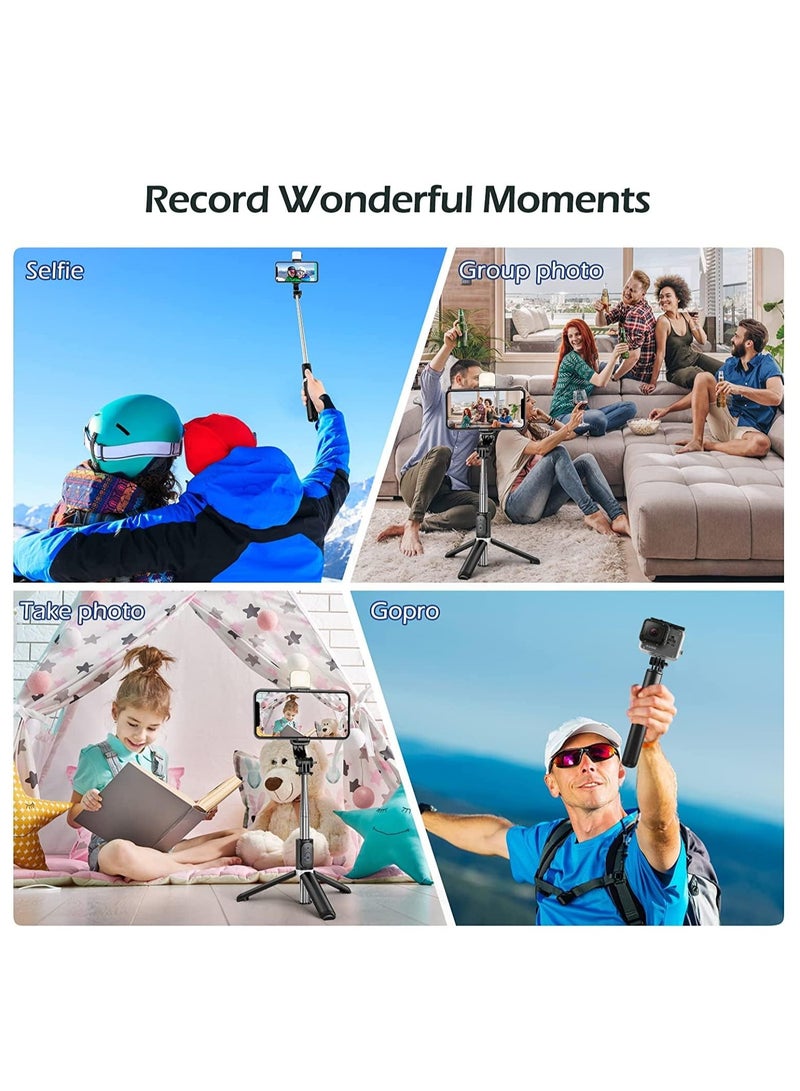 erorex Selfie Stick with Light Long Selfie Stick with Tripod Stand Bluetooth Mobile Selfie Stick for Mobile Phone Makeup Selfie Vlogging Youtube Live Iphone 104cm black  - Image 5