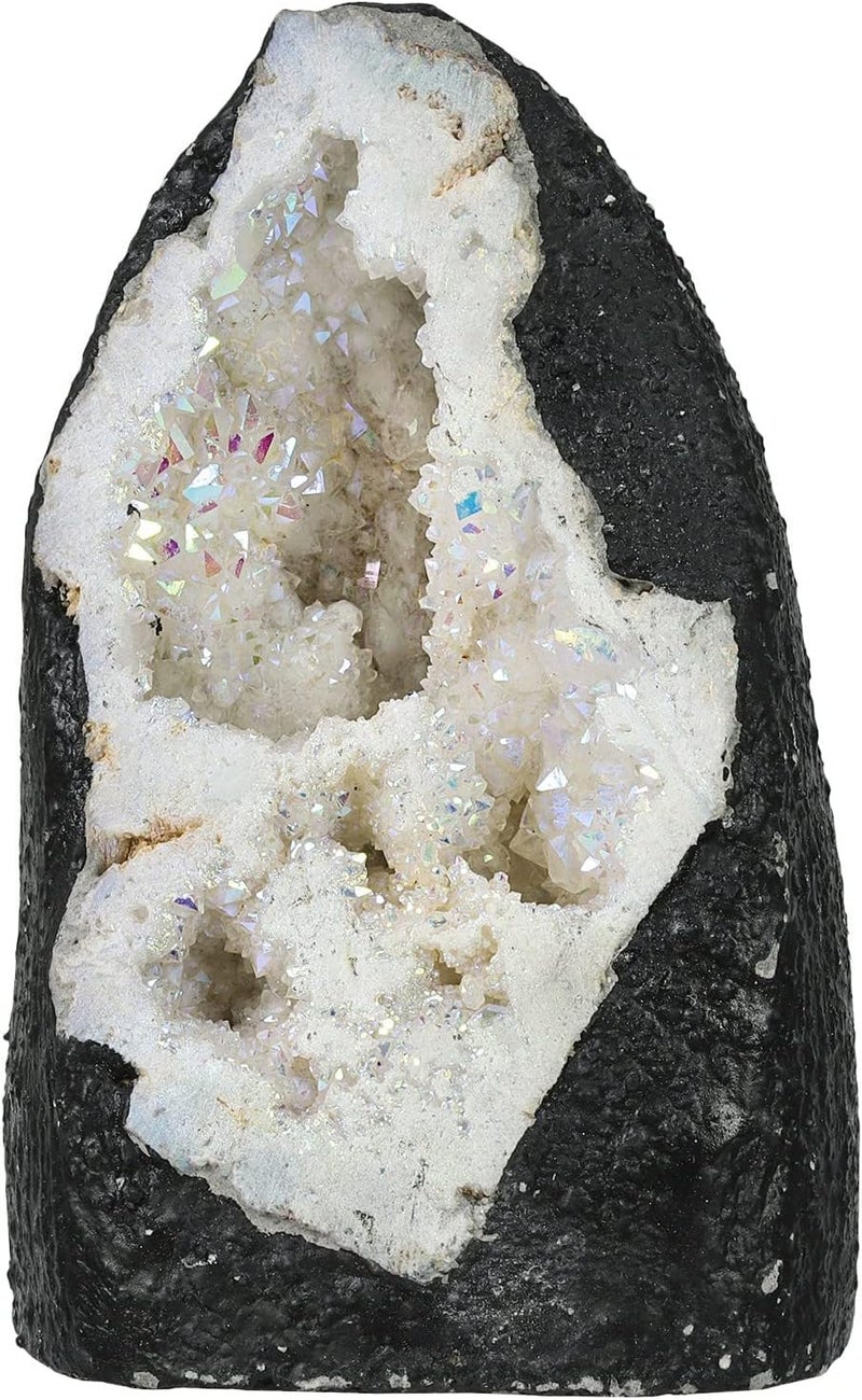 mookaitedecor Angel Aura Quartz Geode Stone Titanium Coated Natural Rock Crystal Cluster Specimen for Reiki Healing Meditation Home Decor 0.44-0.82 LB, White