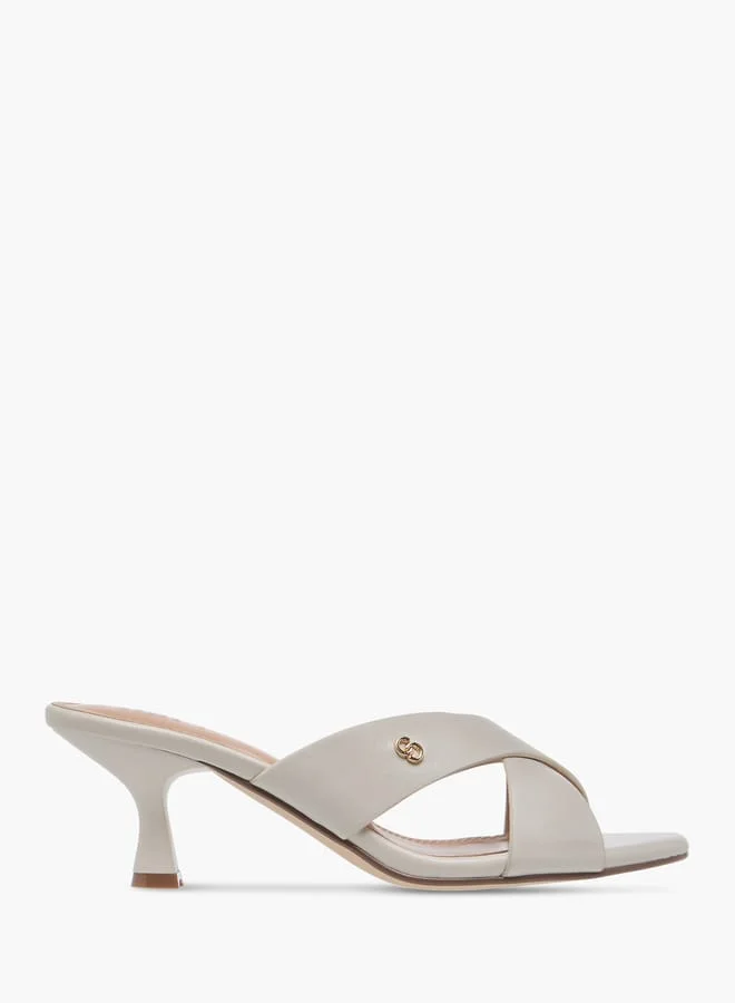 Celeste Women's Cross Strap Slip-On Sandals with Flared Heels