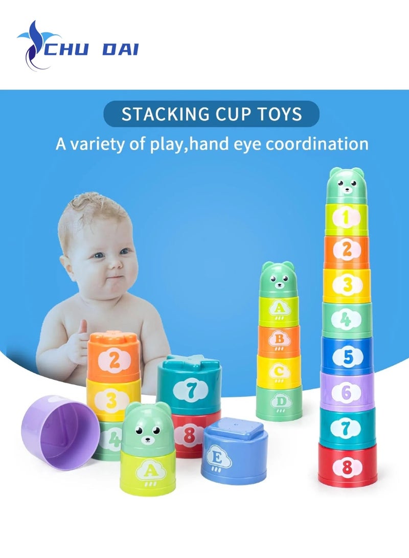 تشو داي ألعاب أكواب التكديس للأطفال الصغار، ألعاب أطفال، أكواب التكديس والمكعبات الناعمة، لعبة التسنين للأطفال، تعليمية أو ممتعة أثناء الاستحمام - Image 4