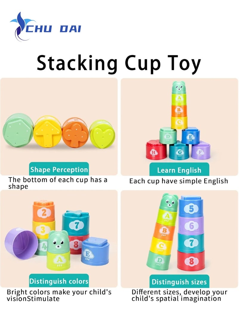 تشو داي ألعاب أكواب التكديس للأطفال الصغار، ألعاب أطفال، أكواب التكديس والمكعبات الناعمة، لعبة التسنين للأطفال، تعليمية أو ممتعة أثناء الاستحمام - Image 3