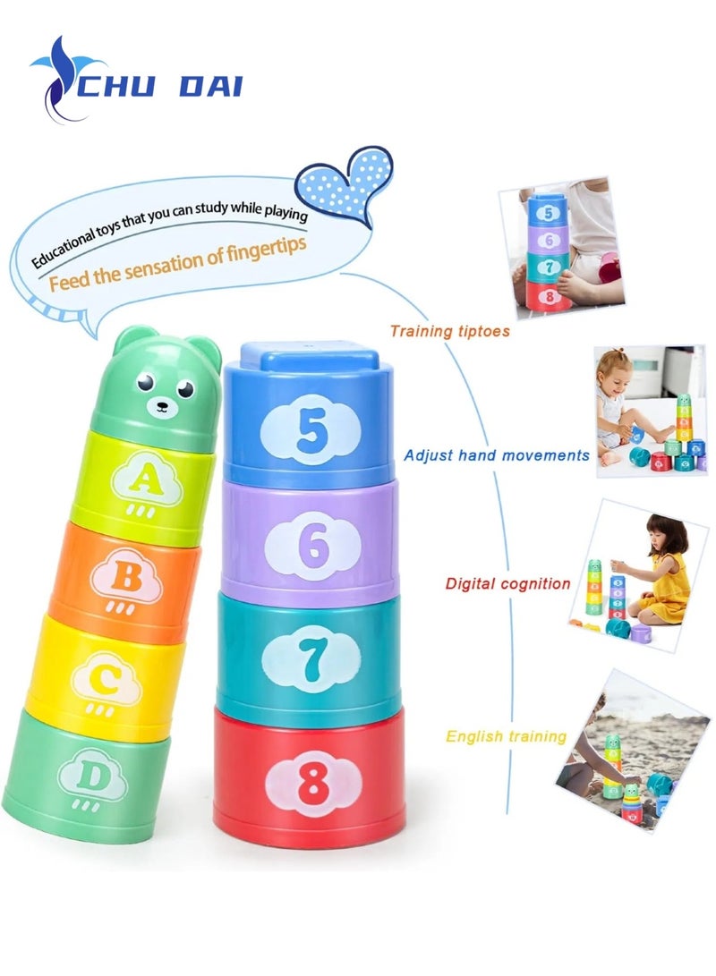 تشو داي ألعاب أكواب التكديس للأطفال الصغار، ألعاب أطفال، أكواب التكديس والمكعبات الناعمة، لعبة التسنين للأطفال، تعليمية أو ممتعة أثناء الاستحمام - Image 2