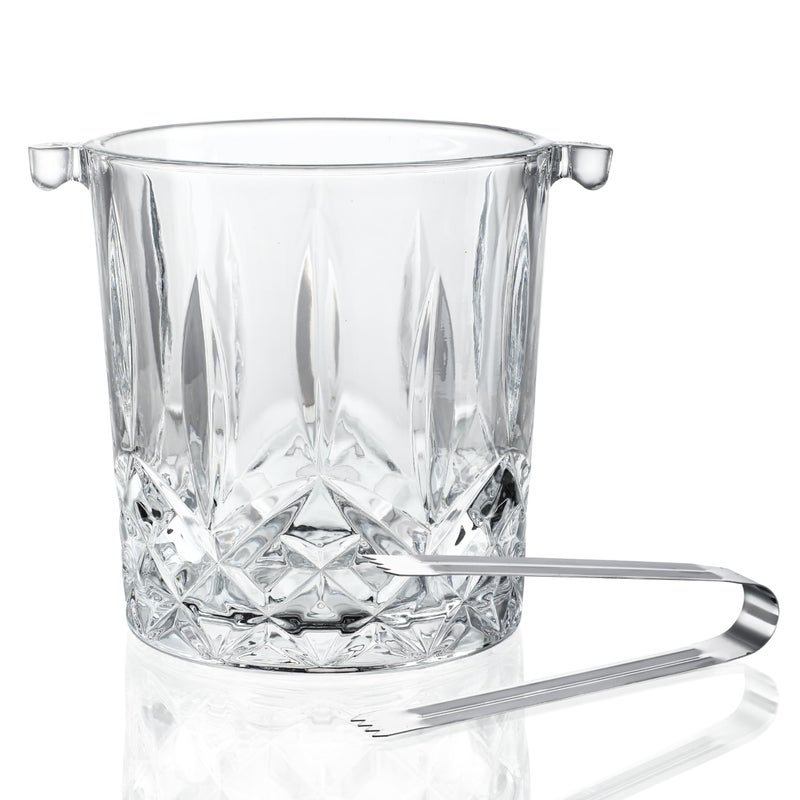 ZEERSHEE دلو ثلج زجاجي سعة 344 أونصة مع مقبض وملاقط ثلج شفاف لكوكتيل النبيذ والشامبانيا لمناسبات الحفلات في المنزل