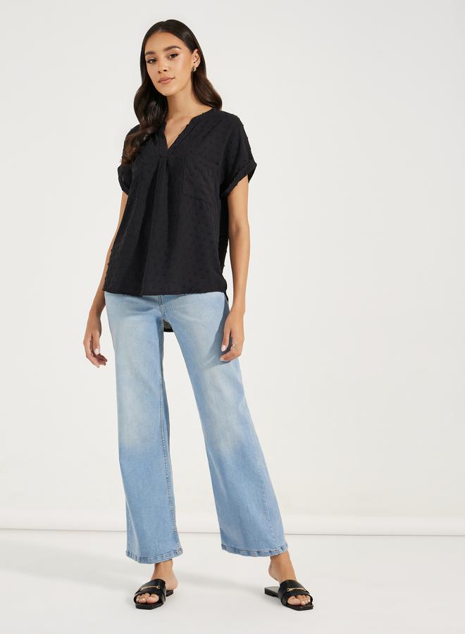 Take Two Dobby Notch Neck Blouse with Pocket Detail by Styli  - Image 2