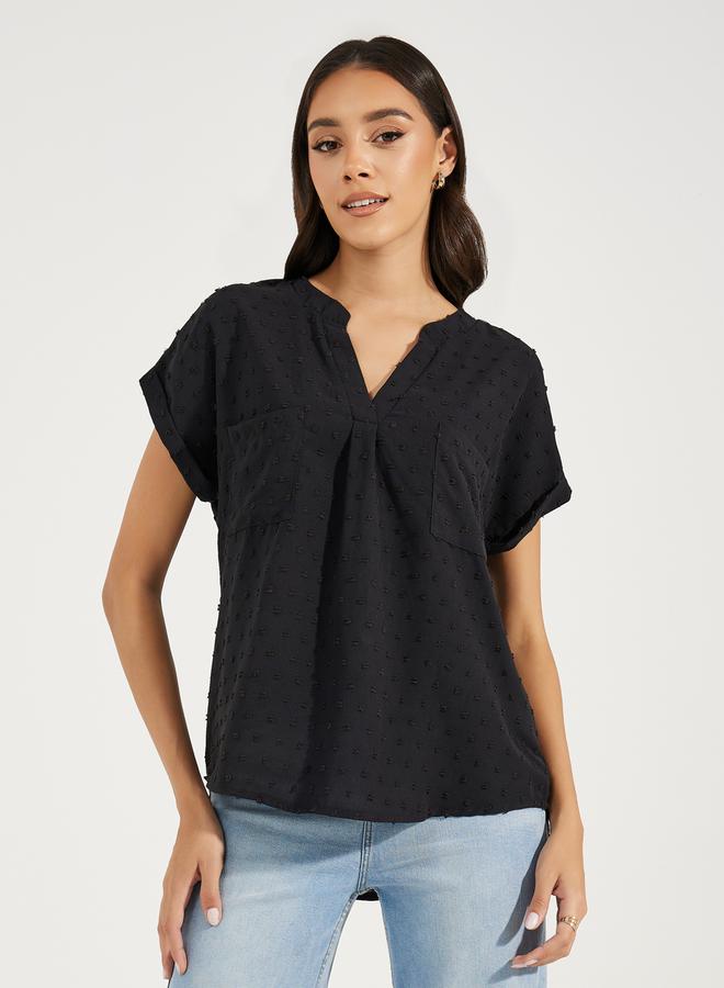 Take Two Dobby Notch Neck Blouse with Pocket Detail by Styli  - Image 1