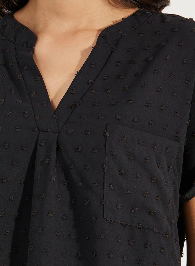 Take Two Dobby Notch Neck Blouse with Pocket Detail by Styli  - Image 3