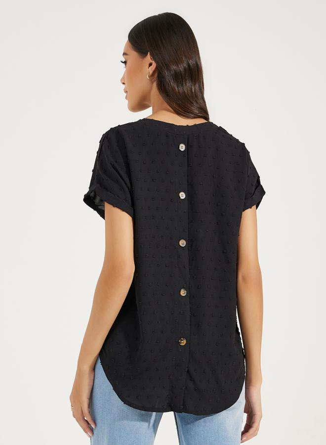 Take Two Dobby Notch Neck Blouse with Pocket Detail by Styli  - Image 4