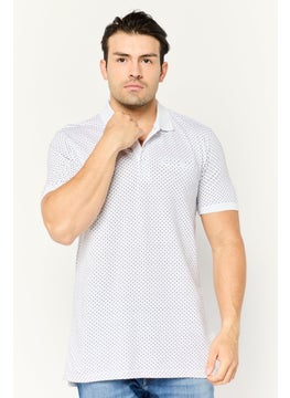 Men Regular Fit Allover Printed Short Sleeves Polo Shirt, White
