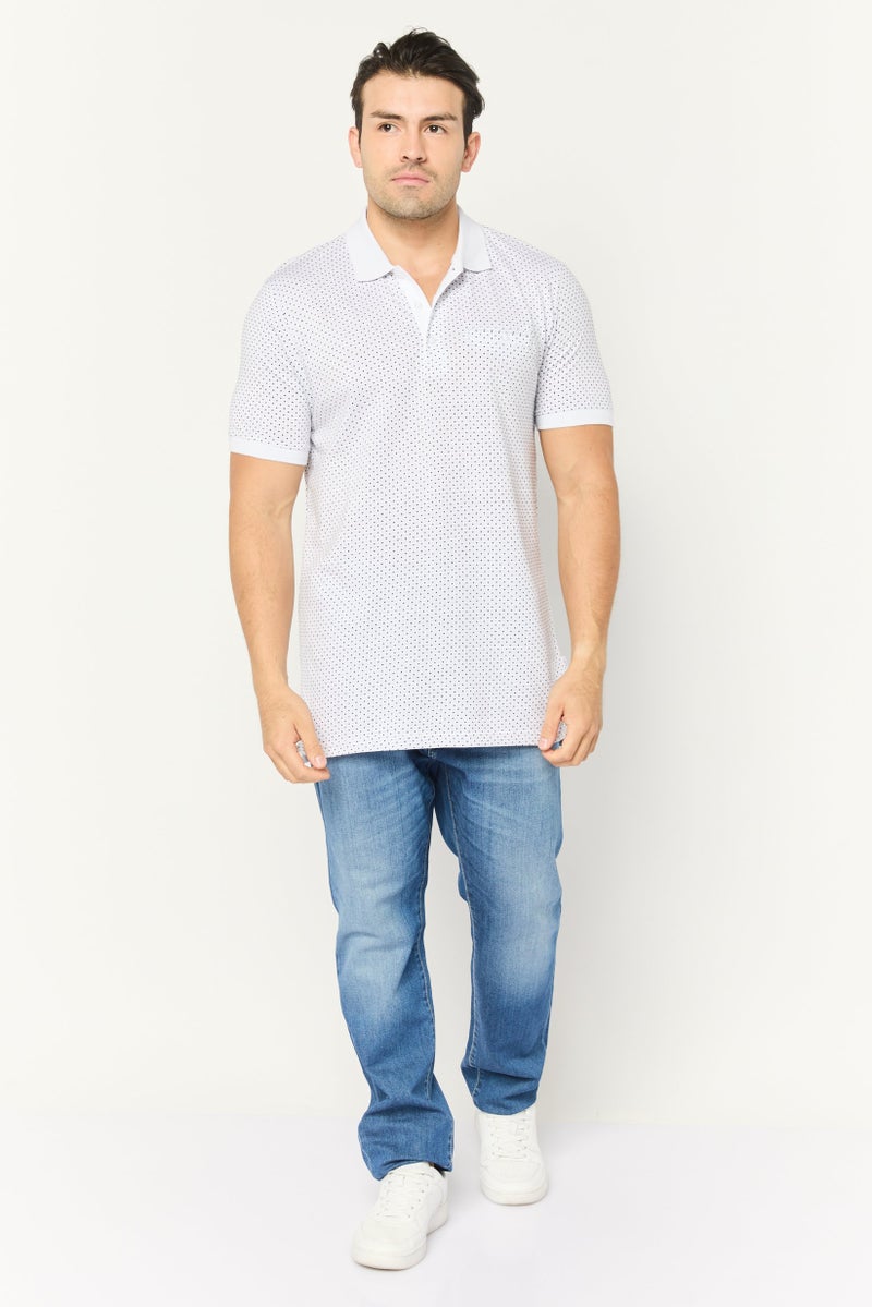 Peter Werth قميص بولو بأكمام قصيرة للرجال بتصميم مطبوع عادي، أبيض - Image 2