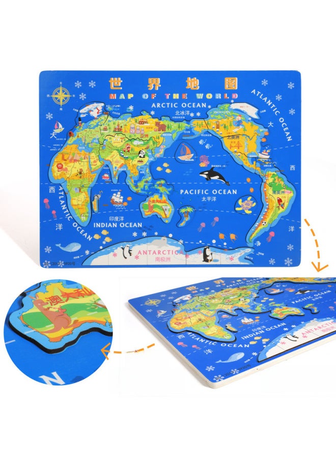 China Map World Map Magnetic Puzzle Children's Geographical Cognition Early Education Educational Wooden Toys Outlet-Color:2-in -1 Magnetic Puzzle-Map - Image 5