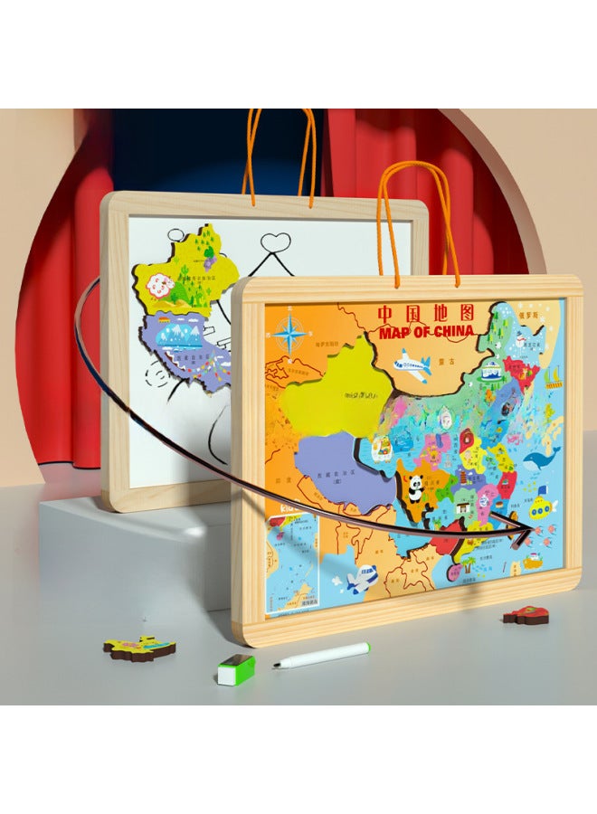 China Map World Map Magnetic Puzzle Children's Geographical Cognition Early Education Educational Wooden Toys Outlet-Color:2-in -1 Magnetic Puzzle-Map - Image 2