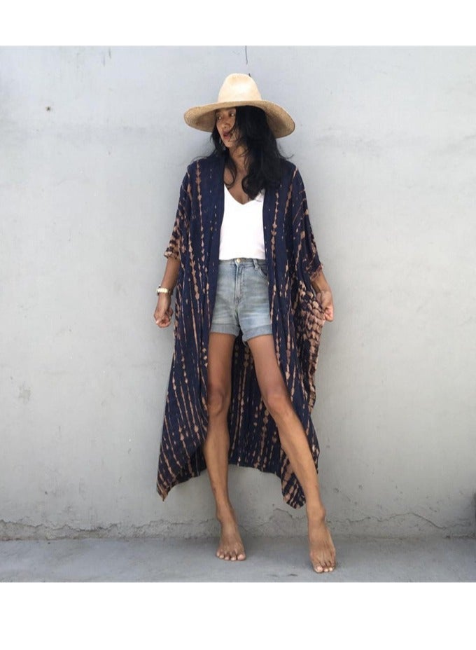 GRKC Stylish Tie Dye Open Front Long Kimono Swimsuit Cover Up for Women, Perfect Beach Resort Vacation Swimwear Shawl - Image 3