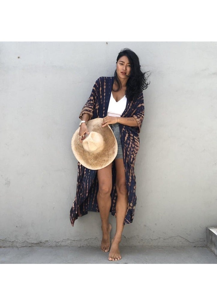 GRKC Stylish Tie Dye Open Front Long Kimono Swimsuit Cover Up for Women, Perfect Beach Resort Vacation Swimwear Shawl - Image 2