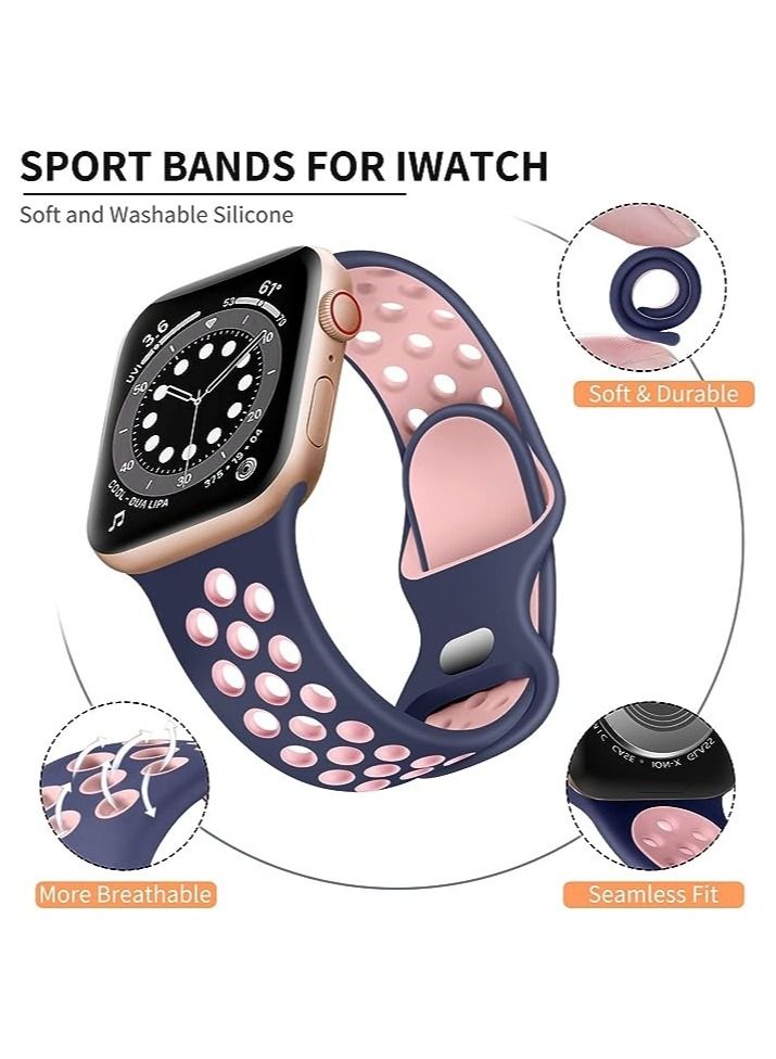 LEROBO متوافق مع فرق Apple Watch 41 مم 40 مم 38 ملم للنساء الرجال ، ناعمة النطاقات الرياضية الناعمة الاستبدال معصم التوافق مع IWatch SE & Series 7 6 5 4 3 2 1 ، Sport Edition ، Blue/Pink ، M/L - Image 2