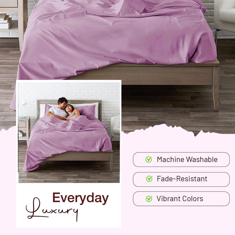 HOME SHEETS King Plain Sateen 600 TC 100 Cotton King Size 100 X 102 inch Bedsheet with 18 X 28 inch 4 Pillow Covers King Size Lavender Solid - Image 4