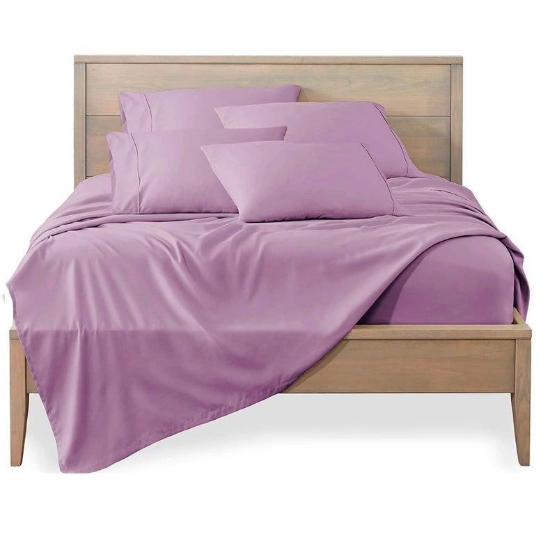 HOME SHEETS King Plain Sateen 600 TC 100 Cotton King Size 100 X 102 inch Bedsheet with 18 X 28 inch 4 Pillow Covers King Size Lavender Solid - Image 1