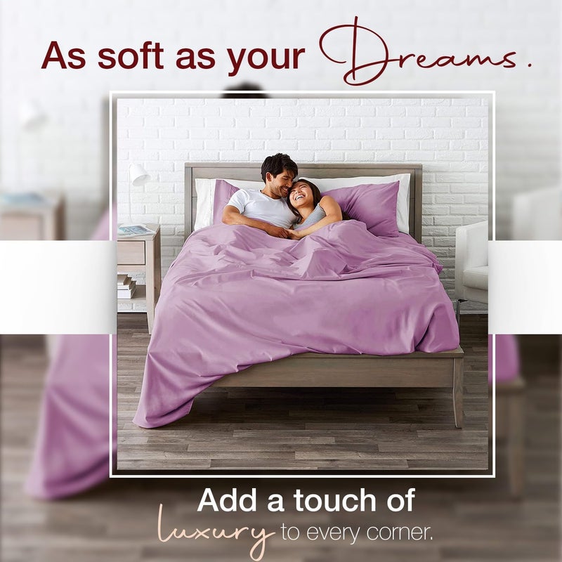 HOME SHEETS King Plain Sateen 600 TC 100 Cotton King Size 100 X 102 inch Bedsheet with 18 X 28 inch 4 Pillow Covers King Size Lavender Solid - Image 2