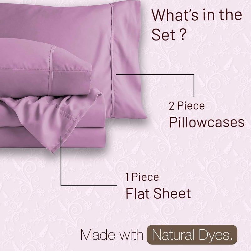 HOME SHEETS King Plain Sateen 600 TC 100 Cotton King Size 100 X 102 inch Bedsheet with 18 X 28 inch 4 Pillow Covers King Size Lavender Solid - Image 3