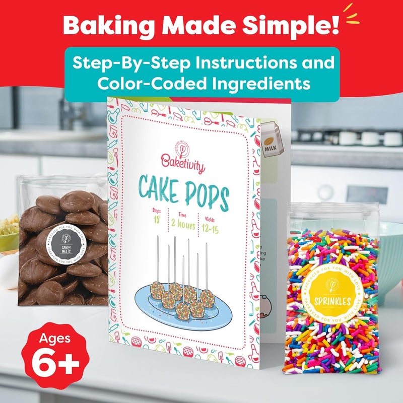 Baketivity DIY Cake Pop Baking Kit for Kids - Premeasured Ingredients, Decorating Supplies - Image 2