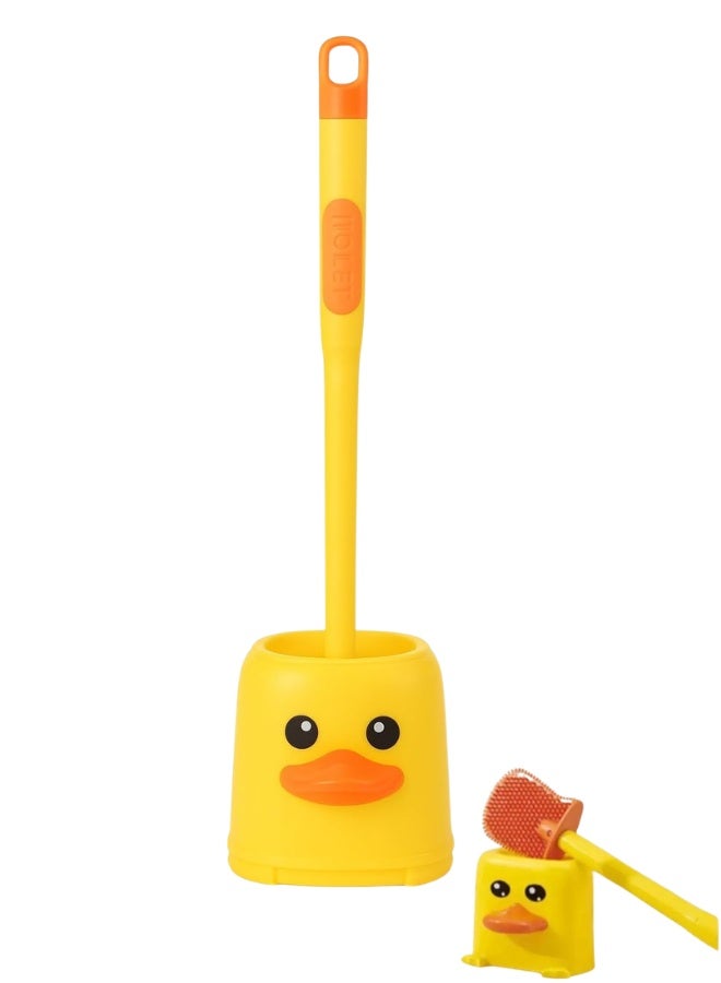 فرشاة تنظيف المرحاض على شكل بطة - فرشاة تنظيف عميقة من السيليكون مع خزان صابون سائل مدمج، ملحق حمام موفر للمساحة يُثبت على الحائط - Image 1