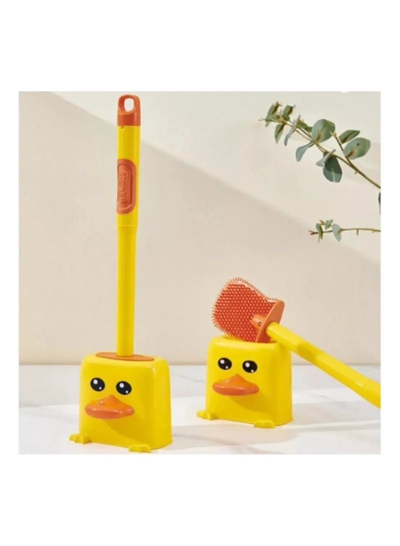 فرشاة تنظيف المرحاض على شكل بطة - فرشاة تنظيف عميقة من السيليكون مع خزان صابون سائل مدمج، ملحق حمام موفر للمساحة يُثبت على الحائط - Image 4