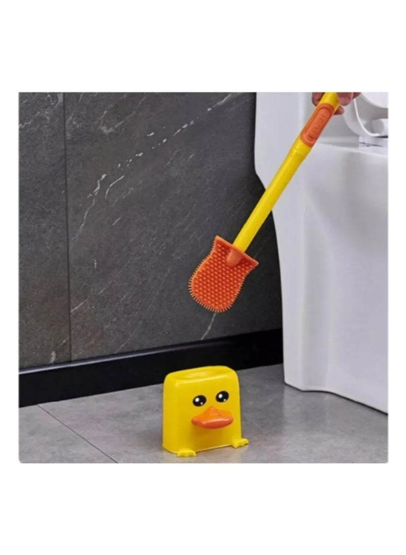 فرشاة تنظيف المرحاض على شكل بطة - فرشاة تنظيف عميقة من السيليكون مع خزان صابون سائل مدمج، ملحق حمام موفر للمساحة يُثبت على الحائط - Image 3